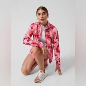 Athleta Womens Run With It Full Zip Printed Painted Energy Jacket Pink Medium